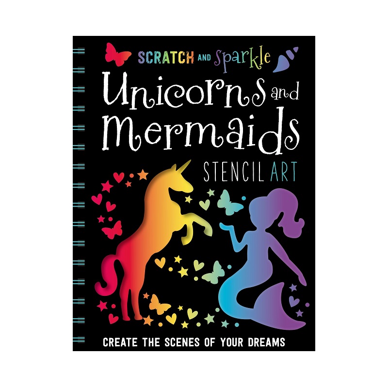 Scratch and Sparkle Mermaids / Unicorns Stencil Art Spiral-bound